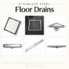 APlus stainless steel floor drains in square, triangular and linear designs, with tile-insert and grated options