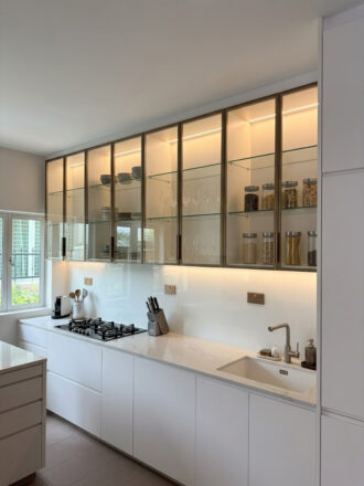 Gold aluminium frame glass kitchen cabinet door modern design