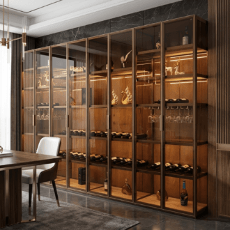Display cabinet with aluminium frame glass door and clear glass panel