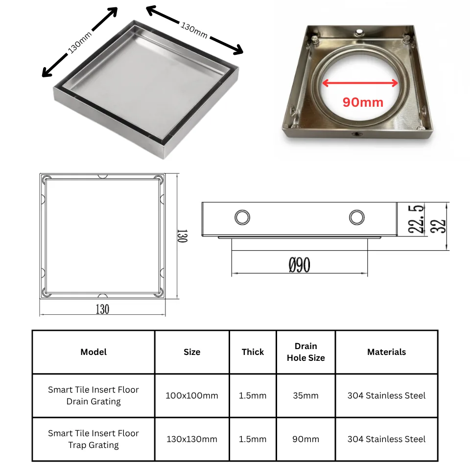 Floor Trap Grating Singapore | 304 Stainless Steel Square Floor Drain Cover - Image 5