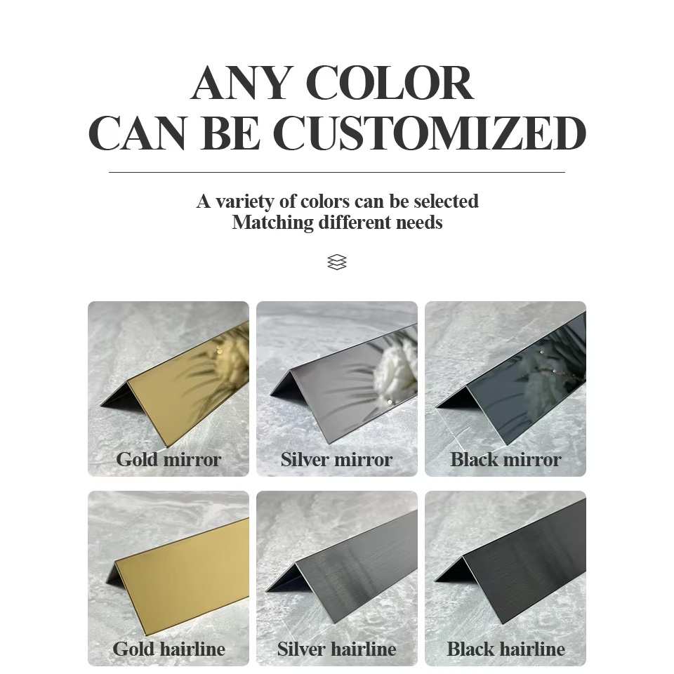 SS304 PVD Gold L Shape Trim Installed on Tile Edge