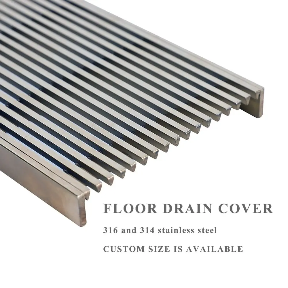 Anti-clog outdoor drainage grating with V-wire profile for high-capacity rainwater flow.