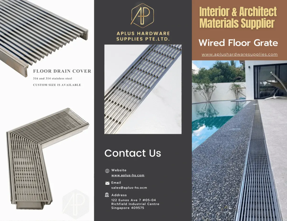 Minimalist linear drain grating in stainless steel for HDB and Condo balcony floor traps