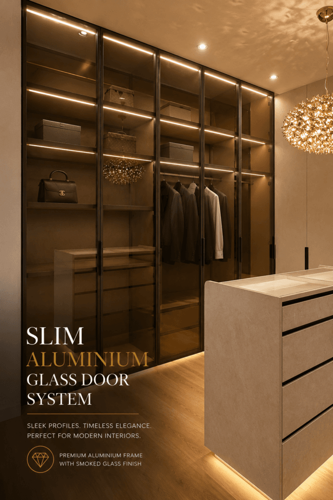 Ultra slim glass door for wardrobe