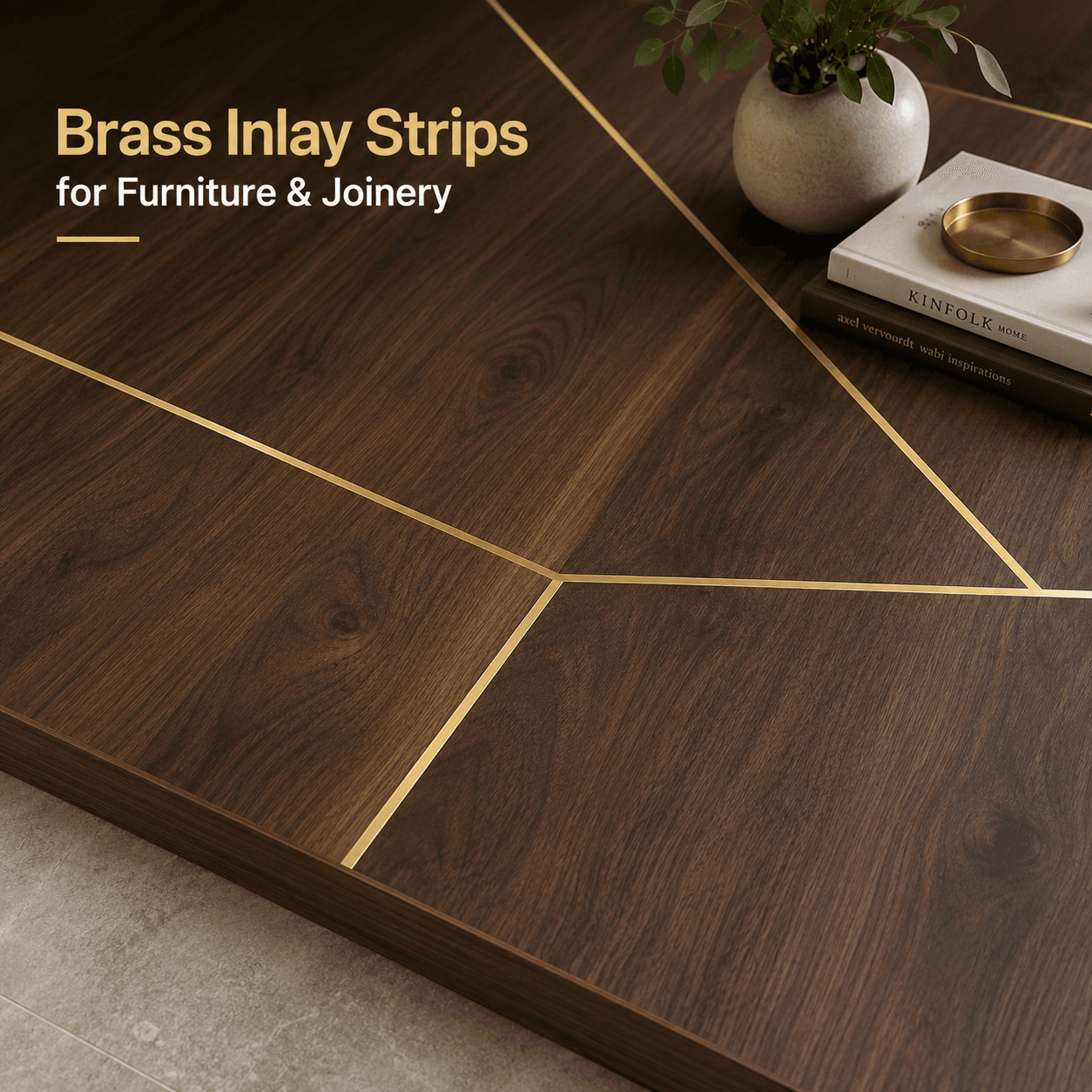 Brass flat bar decorative trim for cabinet and furniture detailing