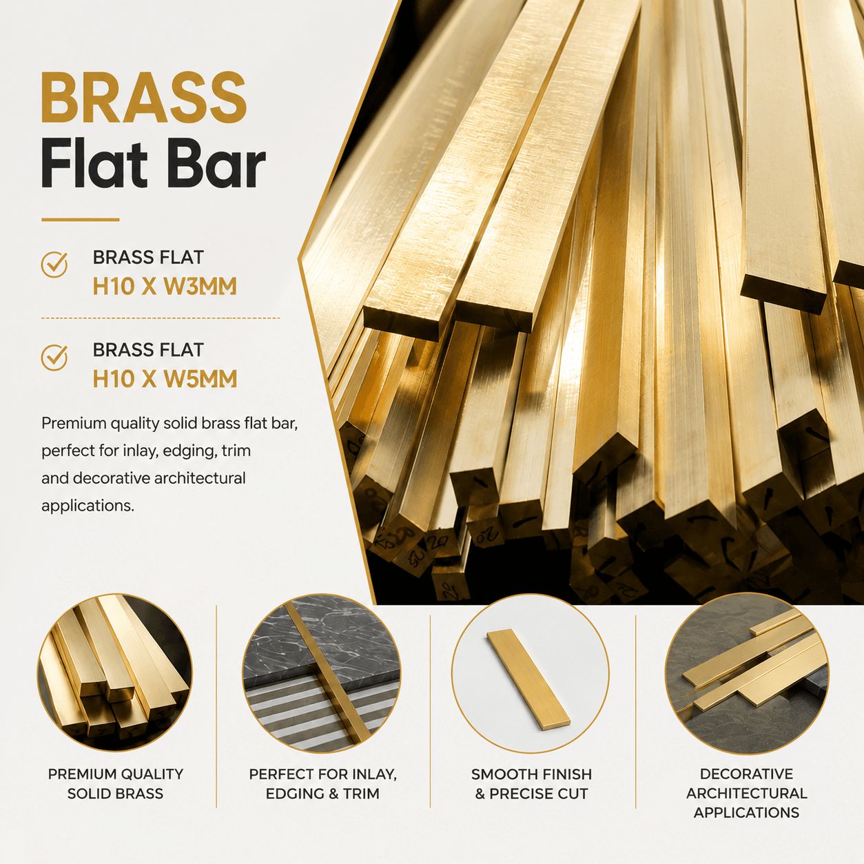 Brass flat bar 10mm width available in 3mm and 5mm thickness