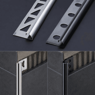 Black stainless steel tile edge trim for modern bathroom and interior design